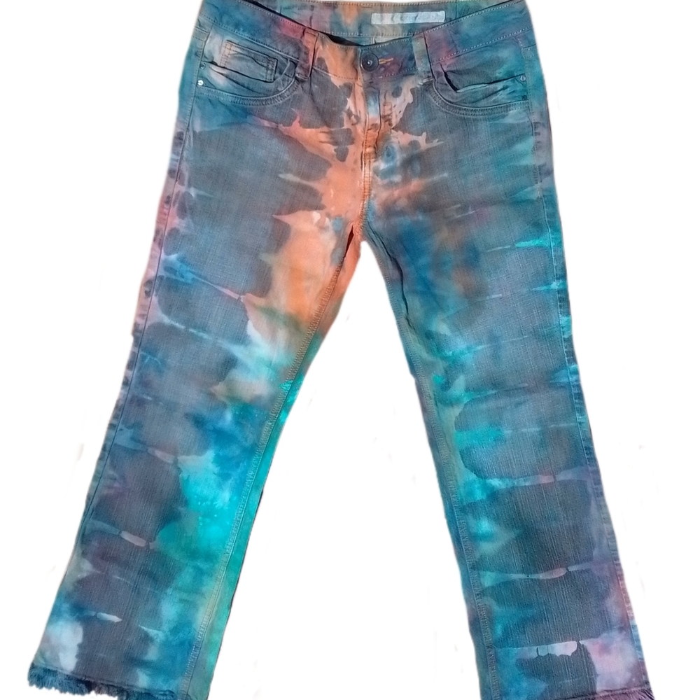 Upcycled block dyed jeans
